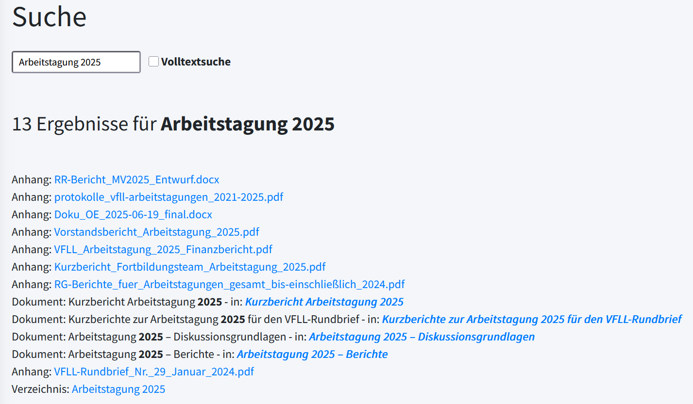 Suche über Suchfeld in der Navigationsleiste nach Arbeitstagung 2025